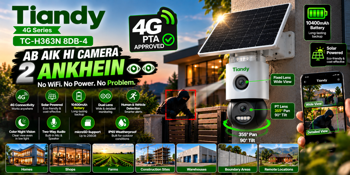TIANDY DUAL LENSE OUTDOOR 6MP TC-H363N 8DB-4 SOLAR+4G PTA APPROVED