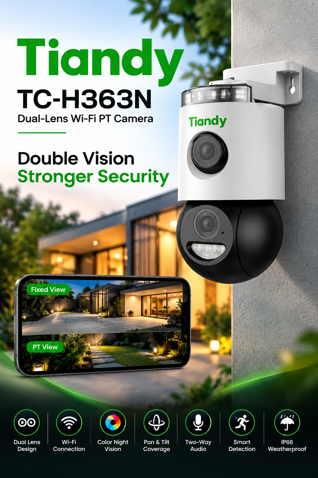 TIANDY DUAL LENSE PT OUTDOOR 6MP TC-H363N