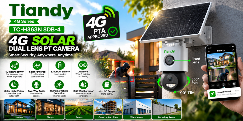 TIANDY DUAL LENSE OUTDOOR 6MP TC-H363N 8DB-4 SOLAR+4G PTA APPROVED