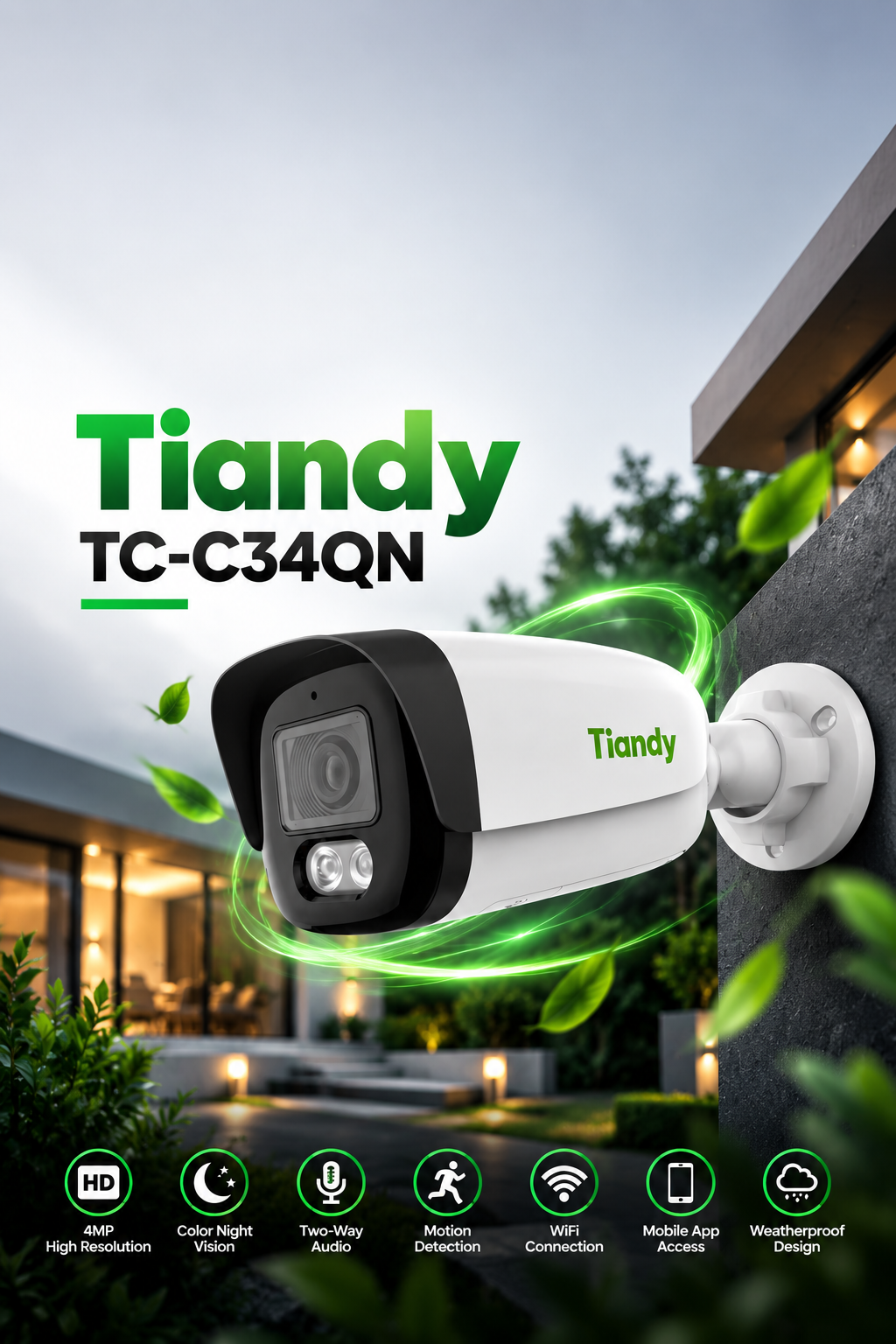 TIANDY 4MP COLOR OUTDOOR BULLET TC-C34QN