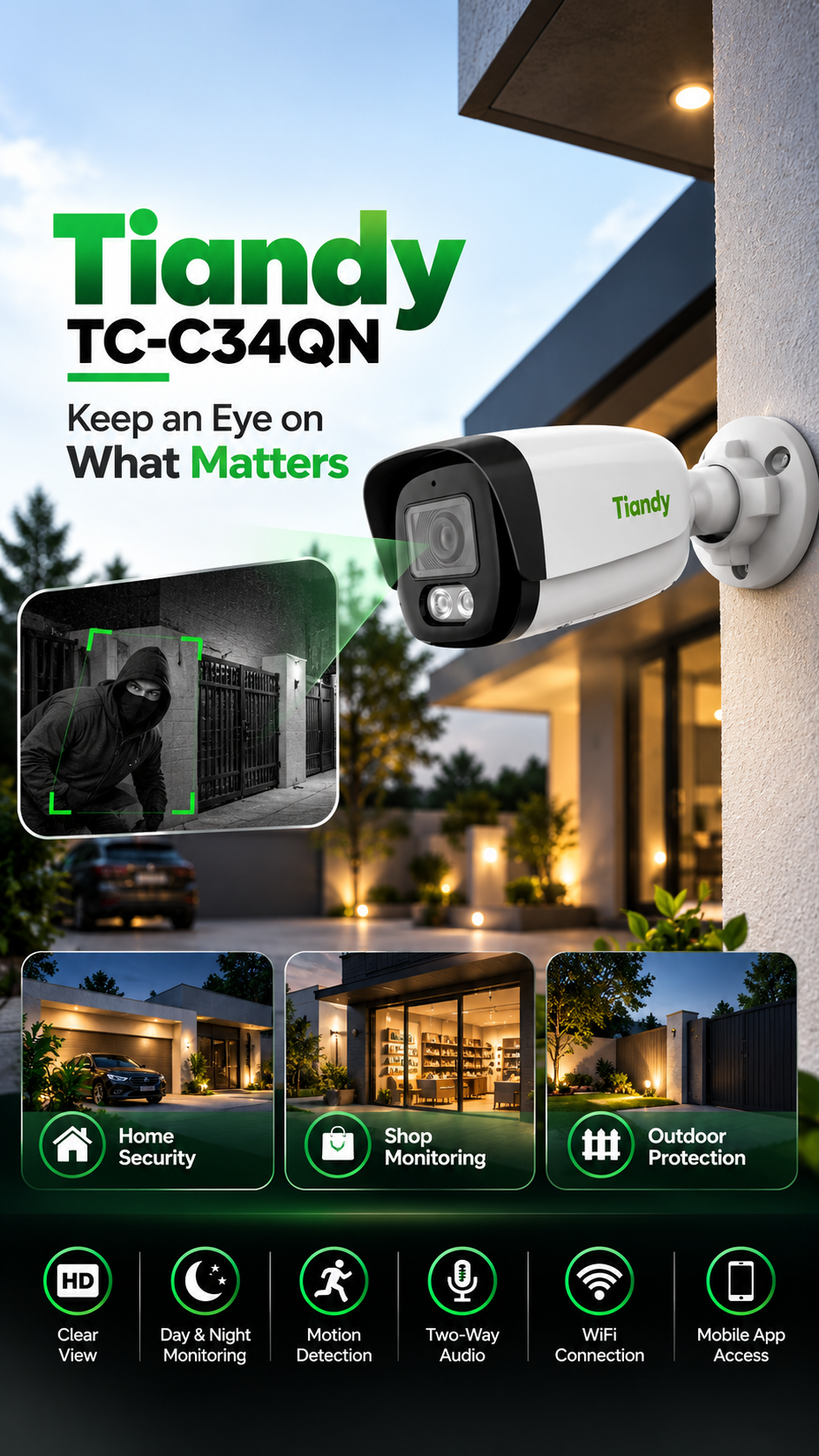 TIANDY 4MP COLOR OUTDOOR BULLET TC-C34QN