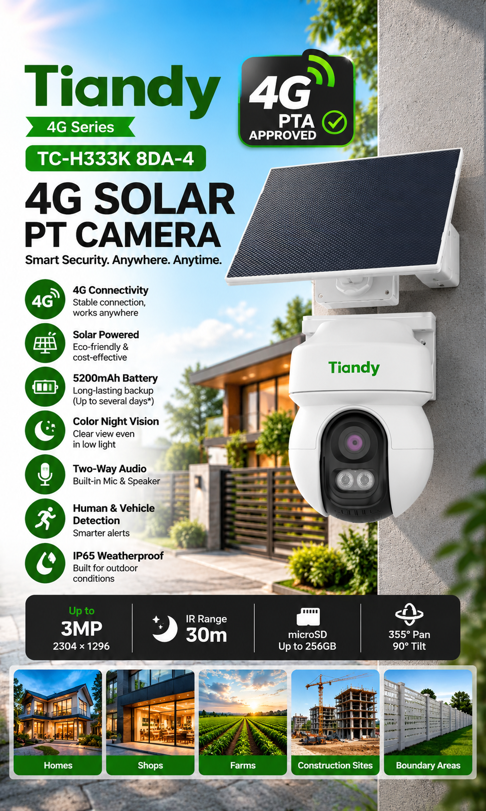 TIANDY TC-H333K 8DA-4 SOLAR+4G PTA APPROVED