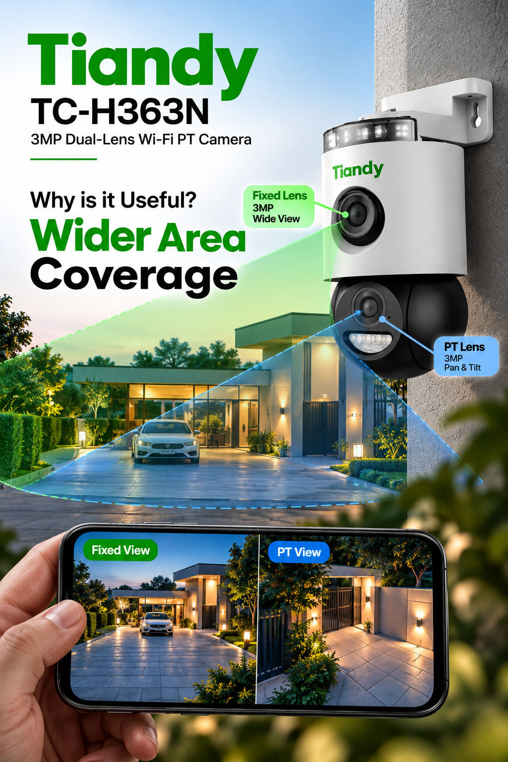 TIANDY DUAL LENSE PT OUTDOOR 6MP TC-H363N